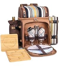 Hap Tim Picnic Basket Backpack for 2 Person with 2 Insulated Cooler Compartment, Wine Holder, Fleece Blanket, Cutlery Set, Wedding Gifts for Couples, Bridal Shower Gifts, Engagement Gifts