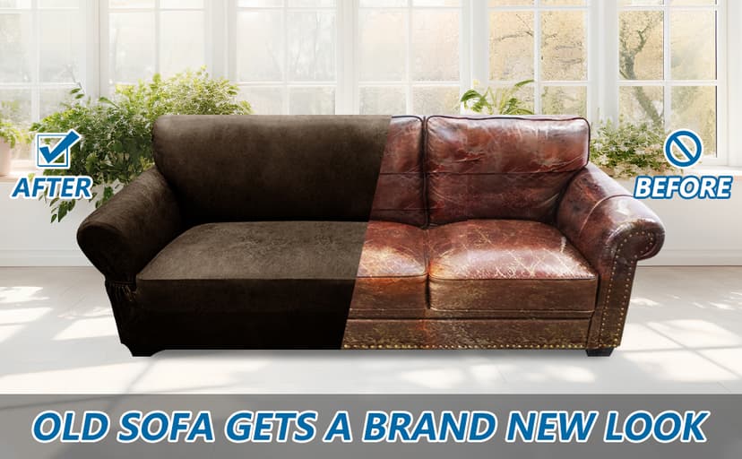 Pfrstuv Couch Cover Leather Look 3 Seater Couch Sofa Cover 1-Piece Sofa Slipcover Stretch Furniture Protector with Elastic Bottom & Pockets(Sofa, Coffee)