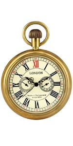 VIGOROSO Vintage Hand Wind Up Pocket Watches for Men, Mechanical Pocket Watch with Chain, Mens Skeleton Pocketwatch