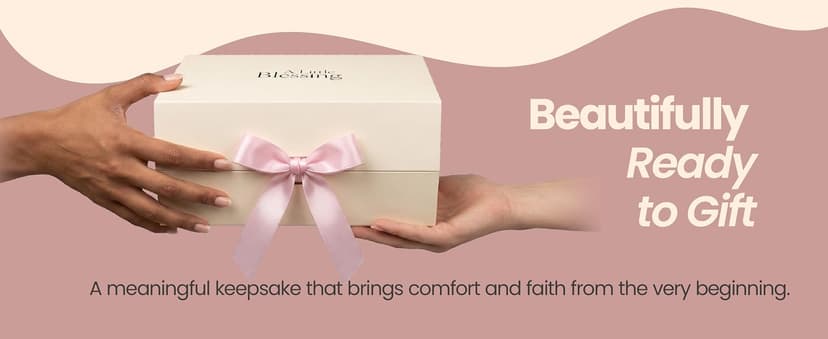 Ready-to-Gift Box: 10" Praying Lamb Plush with Pink Bow, Bamboo Muslin Blanket, First Prayer Book & Card. Baptism Gifts for Girl - Christening & Dedication 5-Piece Keepsake Set B0GHZRX7RP