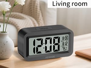 KESHIDE Travel Digital Alarm Clock, Battery Operated with Indoor Temperature, Desk Small Clock,Snooze Model,12/24H Display for Bedrooms Heavy Sleepers Kids Travel Bathroom (Black)