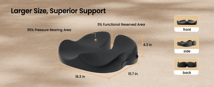 ProtoArc Seat Cushion, Office Chair Cushion for Sciatica, Coccyx Cushion, Ergonomic Memory Foam Seat Cushion for Car, Home, Pressure Relief Pad for Hip, Tailbone, All Day Comfort - Black