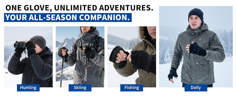 Flammi Men's Convertible Gloves, 3M Thinsulate Thermal Polar Fleece Mittens with Flip-Thumb for Hunting, Hiking, Fishing