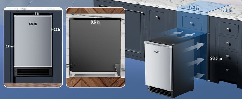 Under Counter Crescent Ice Maker Machine, 15'' W Drainless Built-in Ice Maker, 15 LBS/Day with 12 LBS Storage Bin, Perfect for Commercial Home Bar, No Drain