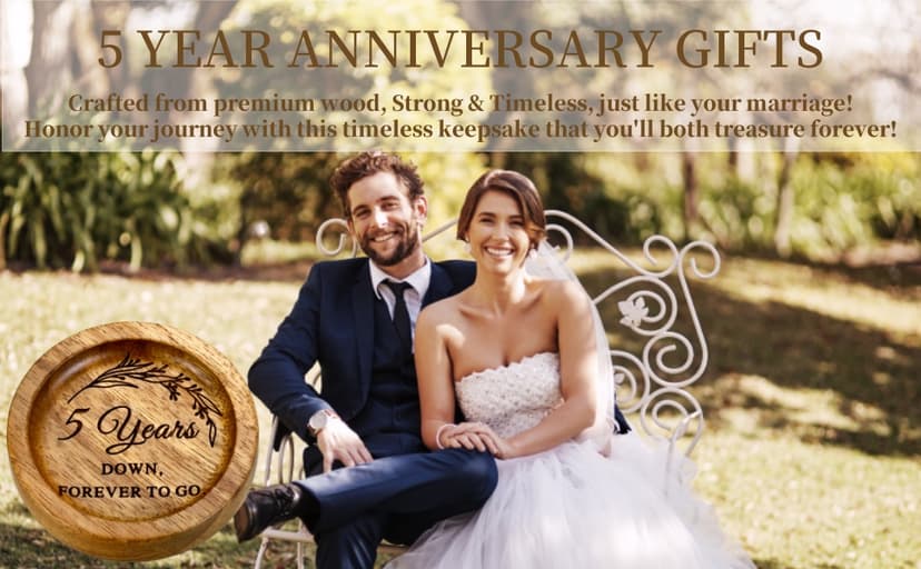 Wood Ring Dish 5 Year Anniversary Wood Gifts for Him Her - 5th Anniversary Wedding Gifts for Wife Husband, 5 Year Marriage Aniversario Wooden Jewelry Dish for Women Men, Fifth Aniversario Ideas