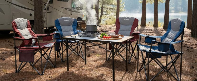 KingCamp Oversized Camping Chair with Adjustable Lumbar Support, 550lbs Heavy Duty Padded Folding Lawn Chair for Adults, Outdoor Armchair with Cooler Bag, Cup Holder & Side Pocket for Fishing, Travel