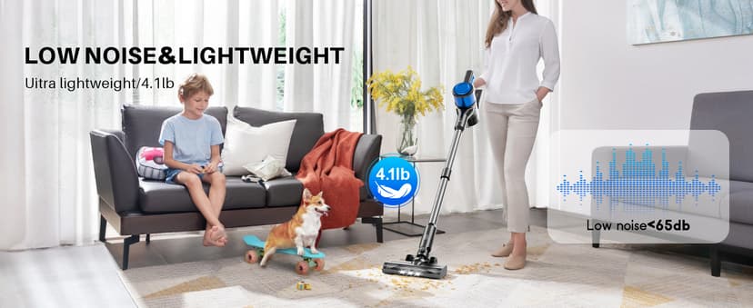 Cordless Vacuum Cleaner for Home, 8-in-1 Lightweight Stick Vacuum with 45Mins Runtime, Powerful Suction, Anti-Tangle, Rechargeable Cordless Vacuum for Hardwood Floor Carpet Pet Hair, N502