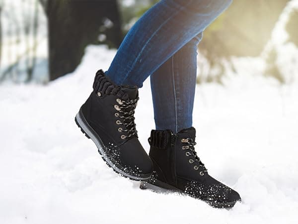 BABUDOG Womens Waterproof Ankle Boots for Outdoor (Non Slip Outsole),Fashion Combat Boots with Side Zipper,Warm Fur Lined Winter Snow Boots