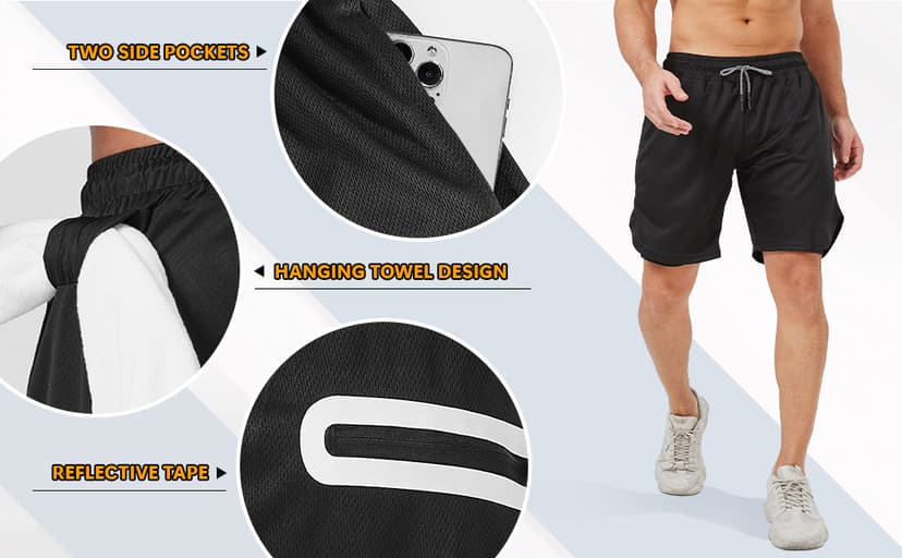 3 Pack Men's 2 In1 Gym Shorts Men with Pockets 7 inch Workout Shorts Men Running Shorts with Liner&Towel Loop