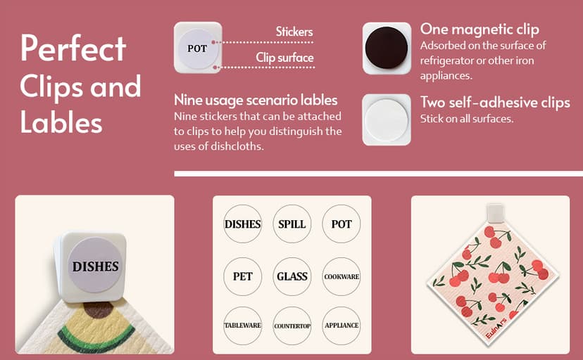 Swedish Dishcloths for Kitchen, 8 Pack Reusable Paper Towels with Clips, Non-Scratch Swedish Kitchen Towels, Super Absorbent Cellulose Sponge Cloths, Dishwasher Safe, No Odor