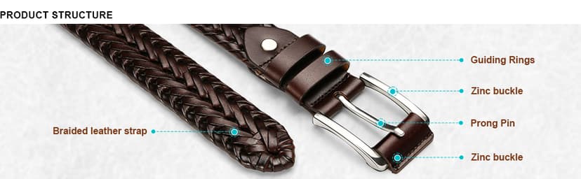 BULLIANT Men Belt, Braided Leather Belt Adjustable For Men Casual Jeans Golf 1 3/8"