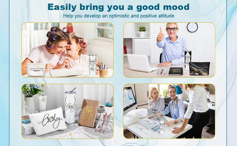 Domensi 6 Pcs Employee Appreciation Gift Set for Women Female Christmas Thank You Gift May You Be Proud 20 oz Rustic Marble Sign Tumbler Makeup Bag Journal for Teacher Nurse Lady Work Business(Blue)