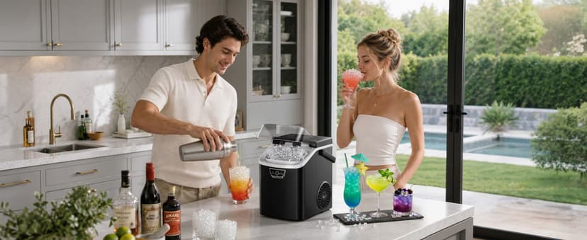 EUHOMY Nugget Ice Maker Countertop with Handle, Ready in 4 Mins, Max 40lbs/24H, Chewable Ice, Self-Cleaning, Portable Sonic Ice Maker with Basket and Scoop, for Home/Party/RV/Camping (Black)