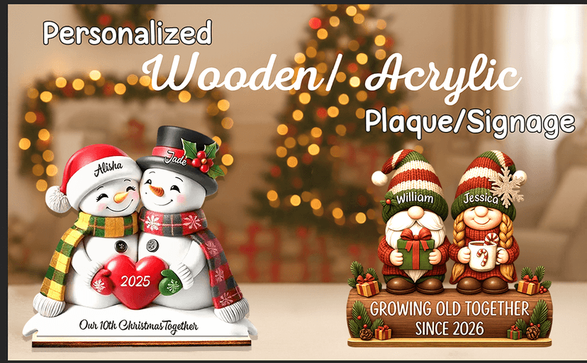 Personalized Growing Old Together Christmas Wooden Plaque, Custom Couple Figurine Gift, Festive Holiday Home Decor, Romantic Keepsake for Husband Wife, Grandparents, Anniversary Christmas Gift