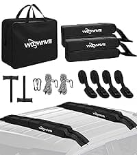 WOOWAVE Folding Kayak Soft Roof Rack Pads Universal Kayak Carrier Car Rack with 4 Tie Down Straps, 2 Tie Down Rope, 4 Carabiner, 2 Quick Loop Strap and Storage Bag for Canoe/Surfboard/Paddleboard/SUP
