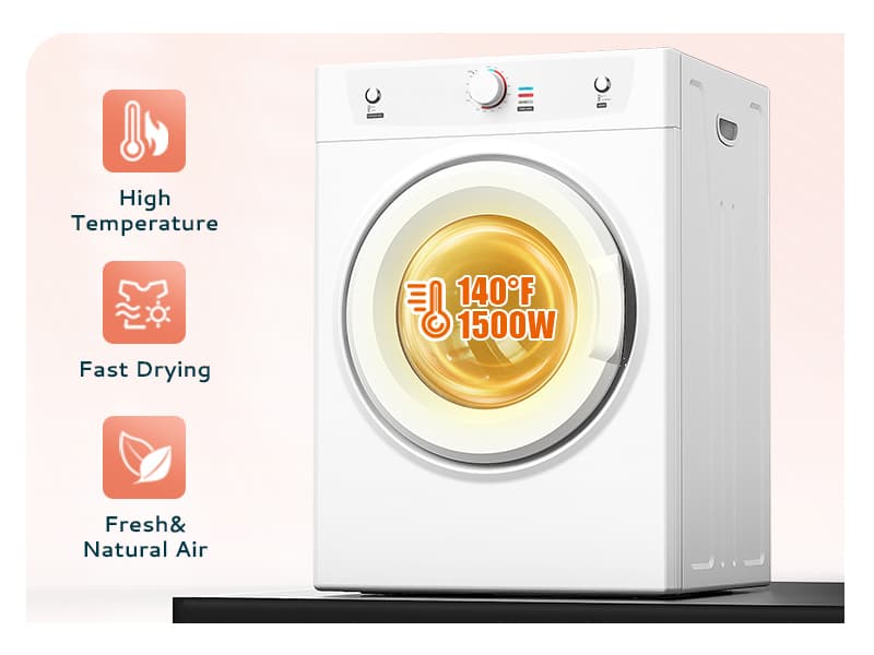 Euhomy Dryer, 3.5 Cu. Ft. 1500W Clothes Dryer, Stainless Steel Tumble Dryer with Exhaust Hose for Home, Apartment, Dorm, White