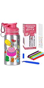 Gifts for Girls, Decorate Create Your Own Water Bottle Kits for Girls, Fun DIY Arts and Crafts Kits Supplies Toys for Kids Ages 4-6-8-10-12, Birthday Gifts Ideas for Girls Back to School Christmas