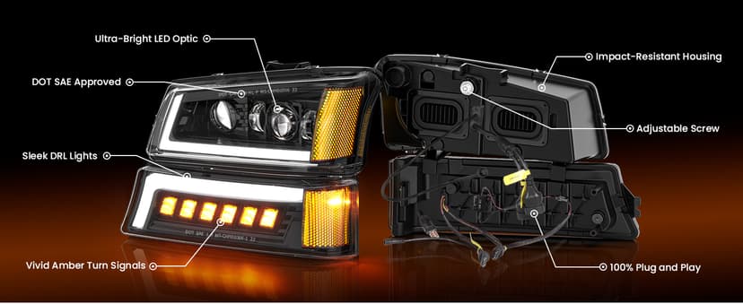 Z-OFFROAD LED Headlights Assembly DOT Approved with DRL Turn Signal Hi/Low Sealed Beam Side Marker Compatible with 2003-2006 Chevy Silverado Avalanche