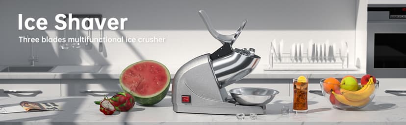 OKF Ice Shaver Prevent Splash Snow Cone Machine, Electric 3 Blades Shaved Ice Machine, 380W Ice Shaver Machine, 286lbs/hr Ice Crushers for Home Use, Ice Crusher with Free Ice Pick (Silver)