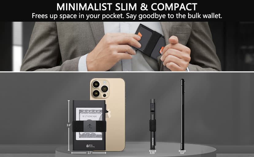 SEMORID Slim Aluminum Card Holder Wallet for Men, Durable Expandable Backplate, RFID Blocking Minimalist Metal Pop Up Wallet, Holds 12+ Cards Plus Cash (Black)