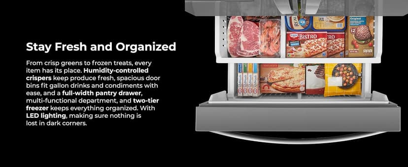 Kenmore 36" French Door Refrigerator with Freezer - Accela Chill, Adjustable Shelving, Dual Evaporator, ENERGY STAR Certified, 28.6 cu. ft. Capacity - Fingerprint Resistant Stainless Steel