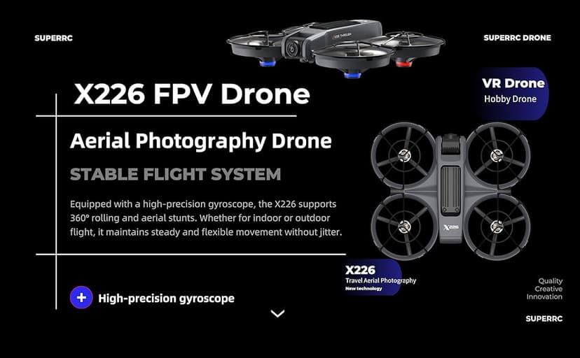 FPV Drone with Camera and VR Glasses, Brushless Motor Optical Flow Cool LED Lights Drones Dual Camera Switch RC Quadcopter 2 Batteries VR Drones for Beginners Adults X226 Drone