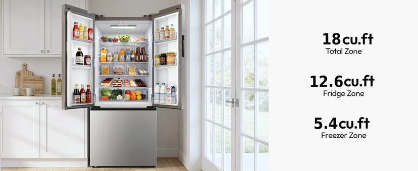 18 Cu.Ft. French Door Refrigerator with Ice Maker, Refrigerator with Freezer Drawer, Frost-Free, UL Certified, French Door Fridge with 3 Smart Cooling Modes