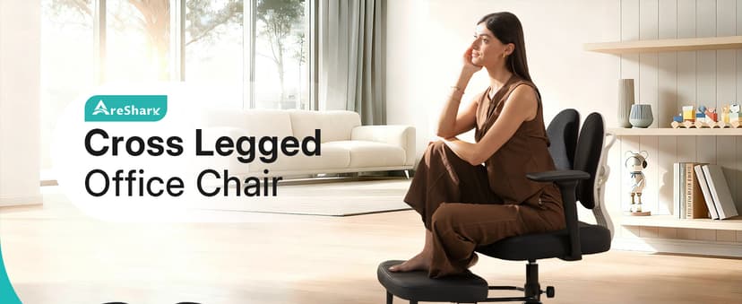 AreShark Criss Cross Office Chair with Armrest Wheels & Stretchable Rotating Footrest, Ergonomic Cross Legged Swivel Chair with Back Support& Adjustable Height for Yoga Kneeling Meditation Home Office