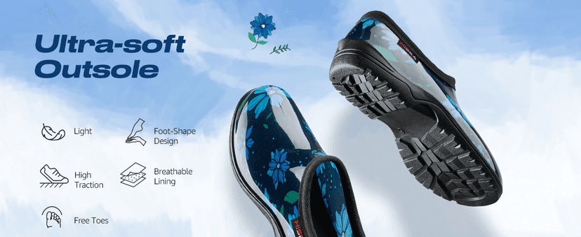 HISEA Waterproof Garden Shoe for Women Outdoor Slip-On Rain Boots Rubber Rain Shoes Short Ankle Booties and Garden Clogs with Comfort Insole