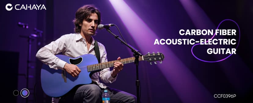 CAHAYA Acoustic Electric Guitar Kit - 41” Carbon Fiber Adult Beginner Set with Bag and Strap Built-In Pickup Rich Resonance & Warm Tone for Performance Ready, Pearl Blue-Purple Finish