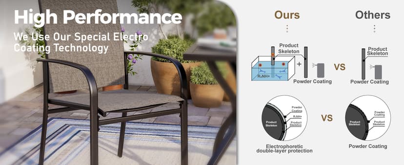 SUNSHINE VALLEY 7 Piece Patio Dining Set for 6, Rectangular Metal Table with Umbrella Hole, 6 Brown Dining Chairs, Outdoor Table and Chairs Set for Lawn Backyard and Deck
