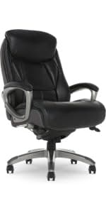 Serta Bryce Executive Office Chair - Ergonomic Computer DeskChair with Lumbar Technology - Adjustable Height - Memory Foam Body Pillows - 360° Swivel Rolling Base - Bonded Leather - Black