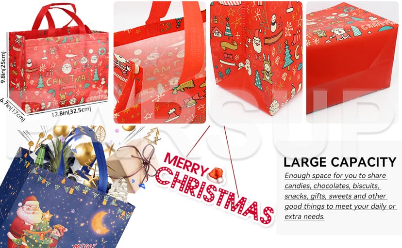 PARSUP Multifunctional Non-Woven Christmas Bags for Gifts Wrapping Shopping - Treat Bags with Handles, Xmas Party Supplies
