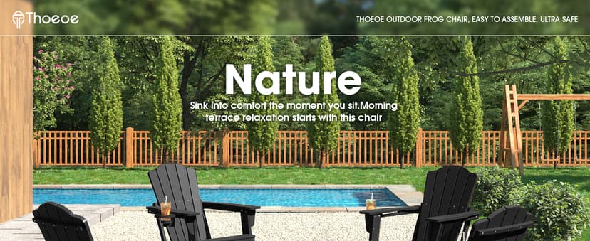 THOEOE Folding Adirondack Chair,HDPE All-Weather Outdoor Chair with Cup Holder,Wooden Textured,Fire Pit Chair,Plastic Patio Chair for Deck,Backyard,Garden,Lawn, Black