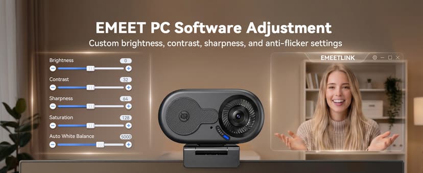 EMEET C100 1080P Webcam for PC, Fixed Focus, 66° FOV, Built-in Mic, Privacy Cover, Portable Metal Clip, Computer Camera for Home Office, Online Learning, Meetings, Streaming, Desktop, Laptop, PC USB-A