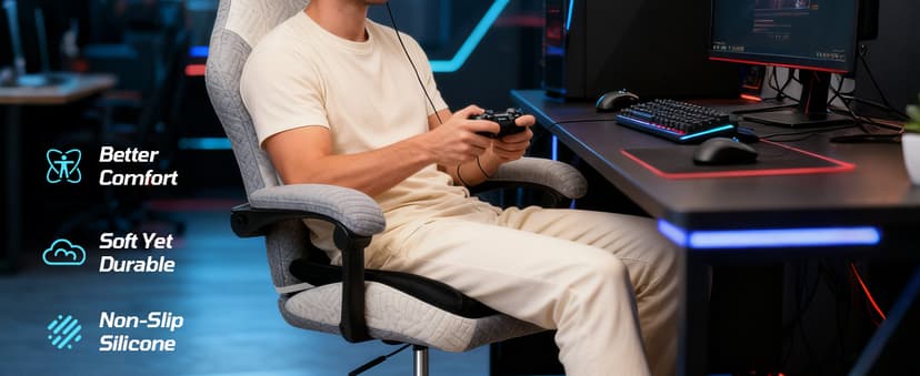 Gaming Chair Seat Cushion Pillow for Men Game Gaming Computer Chair Cushion Pad Extra Large Wide Memory Foam with Strap Long Sitting Gamer Black