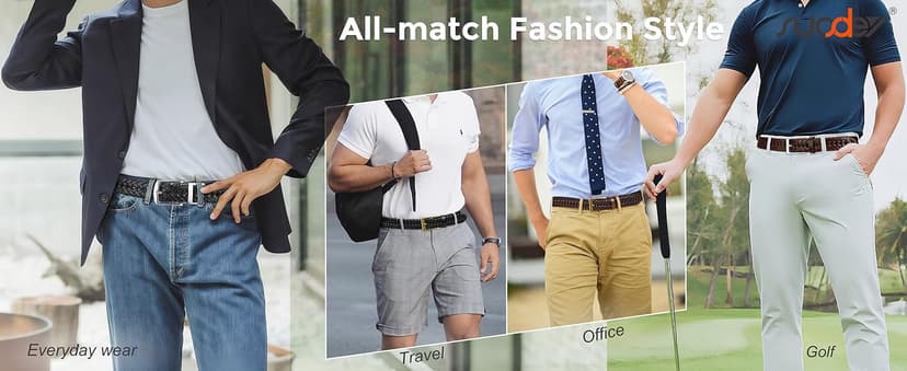 SUOSDEY Braided Genuine Leather Belt for Men, 1.2" Width Men’s Casual Woven Leather Belt for Jeans Pants