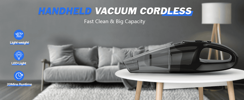Handheld Vacuum Cordless Rechargeable with LED Light, Car Vacuum Portable Cordless, Hand Vacuum Cleaner Car Seats, Home, Quick Cleanup, Strong Suction, Lightweight, Includes Crevice Nozzle & Brush