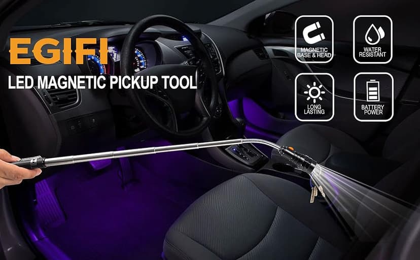 Gifts for Him, LED Magnetic Pickup Tools, Telescoping Magnetic Flashlight Pick Up Tool, Christmas Stocking Stuffers for Men Adults, Unique Cool Gifts for Men, Dad, Husband, Black