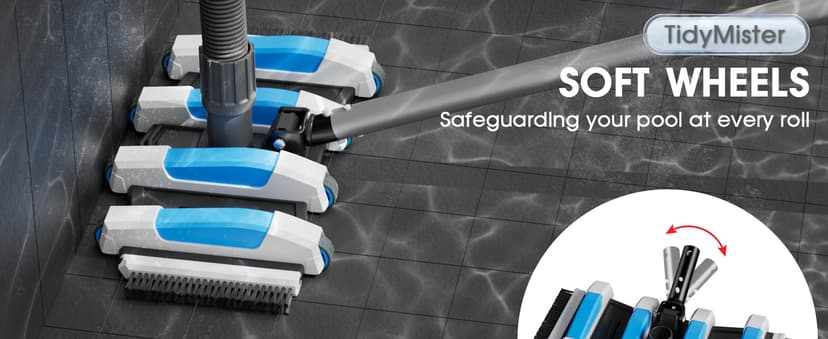 Enhanced Pool Vacuum Head with Direction-Control Handle - Extra-Wide 4LB Professional Weighted Vac Heads Brush & Wheels for Vinyl Liner-Deep Cleaning for Inground & Above Ground Swimming Pool - Blue