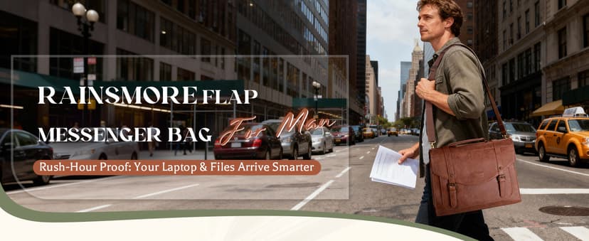 RAINSMORE Flap Messenger Bag for Men Vintage PU Leather Laptop Bag 15.6 Inch Retro Briefcase with Wallet Satchel Computer Bag