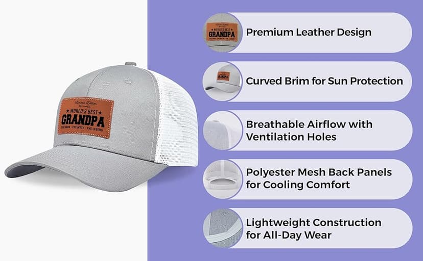 Men's Hat Gifts - Men Cap Gifts for Christmas Father's Day Birthday Trucker Hat Leather Pattern Baseball Cap