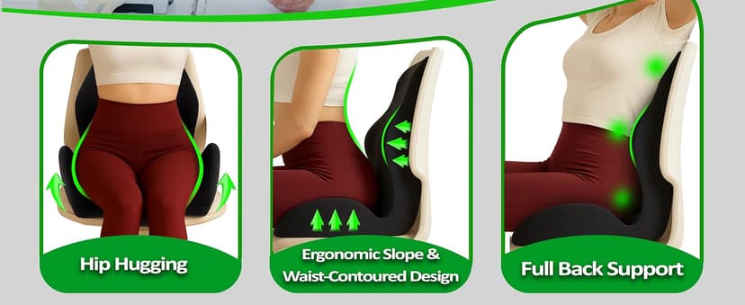 Ergonomic Memory Foam Seat Cushion for Office Chair, Car Seat, Dining, Gaming Chair & Wheelchair, Full Back & Lumbar Support Pillow One Piece, Back Pain Relief, Coccyx, Tailbone & Sciatica Pain Relief