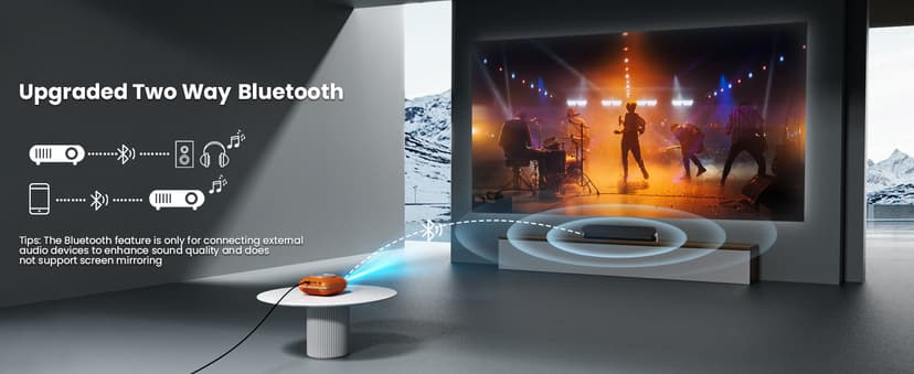 Mini Projector with Two -Way Bluetooth, Portable Projector for Home Theater Use, Support 1080P for Outdoor Projector/Movie Projector Compatible with HDMI, USB, Laptop, TV Stick (Orange)