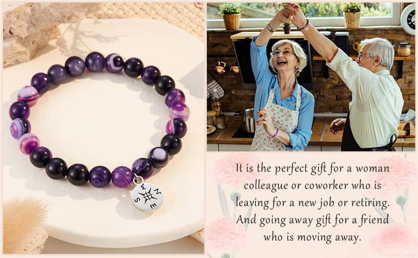 HGDEER Natural Stone Retirement Bracelet for Women/Men 2025, Going Away Farewell Gifts Valentine Gift For Coworkers Teacher with Gift Message Card