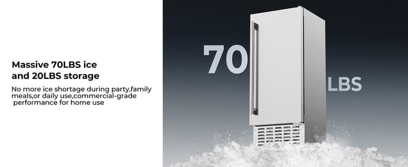 EUHOMY Under Counter Nugget Ice Maker Machine, 70Lbs/Day, Bulit-in Freestanding Ice Maker with Double Ice Baskets, Self-Cleaning & 24H Timer Ice Machine, for Home Use(Silver)