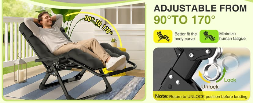 Suteck Zero Gravity Chair, Reclining Camping Lounge Chair w/Removable Cushion, Upgraded Lock and Cup Holder, Reclining Patio Chairs Folding Recliner for Indoor and Outdoor