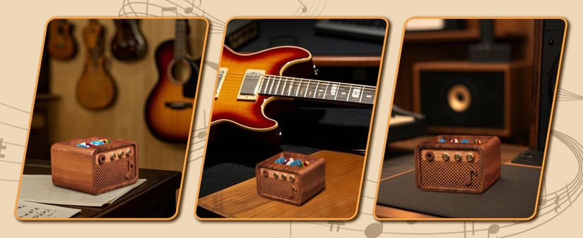 CoolGift Mart Guitar Pick Holder, Walnut Wood Amp Styled Guitar Pick Case for Picks Storage and Display, Guitar Gifts Accessories for Men Guitarists Guitar Players Music Lovers B0DPKMHK5J