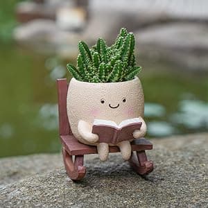 Rocking Chair Smiley Face Planter,Cute Plant Pots for Indoor Outdoor Plants,Succulent Pots with Drainage Hole,Unique Funny Flower Pot for Succulents,Plant Gifts for Mother's Day, Birthday, Christmas B0F59W5CR2