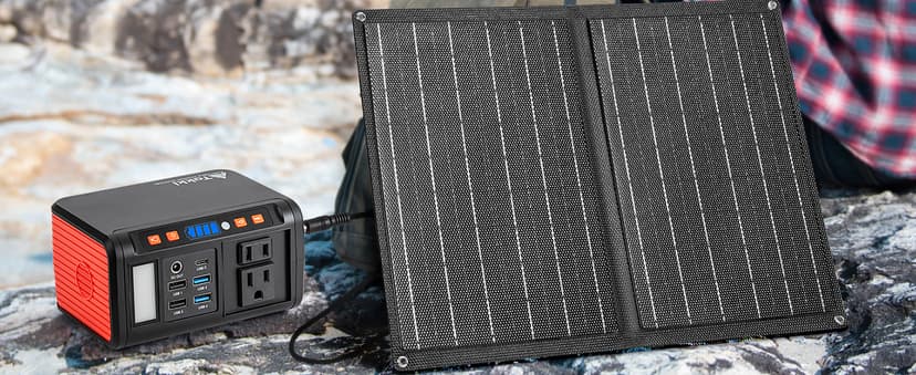 Takki 120W Peak Solar Generator Portable Power Station with 21W Panels, 88Wh Solar Charger Power Bank AC DC USB Ports for Camping Tent Laptop Outdoor Emergency